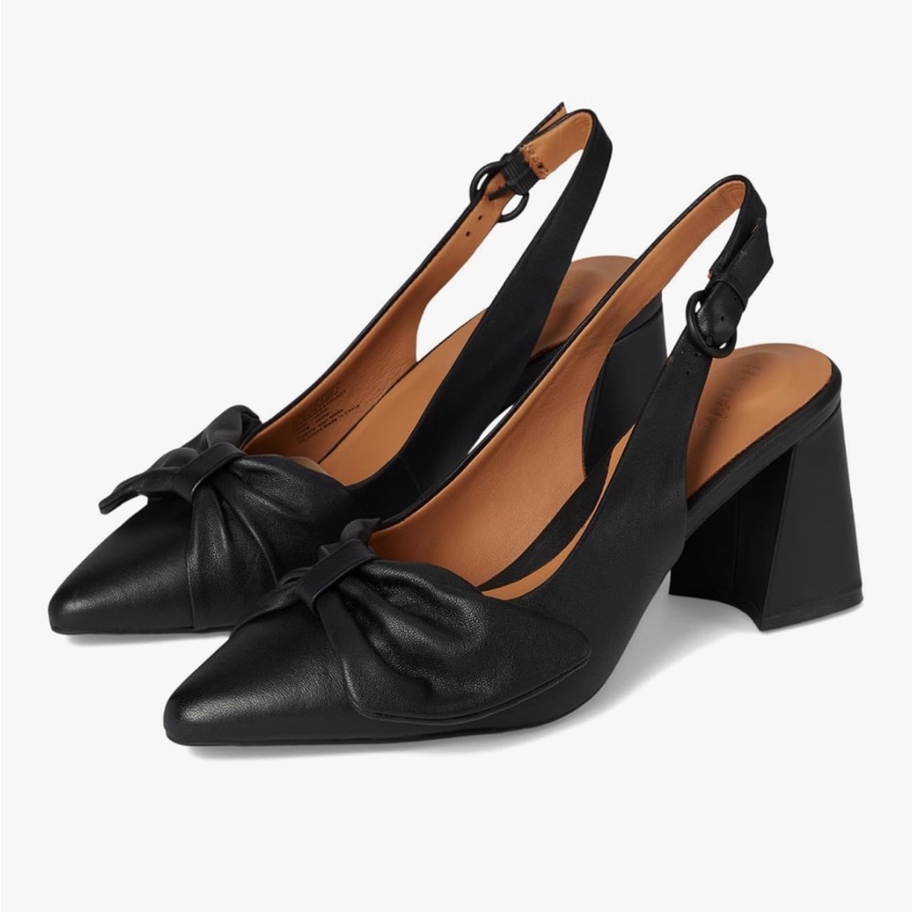 Gentle Souls Diana Bow Slingback Pump Black Leather 10 Heel Block
